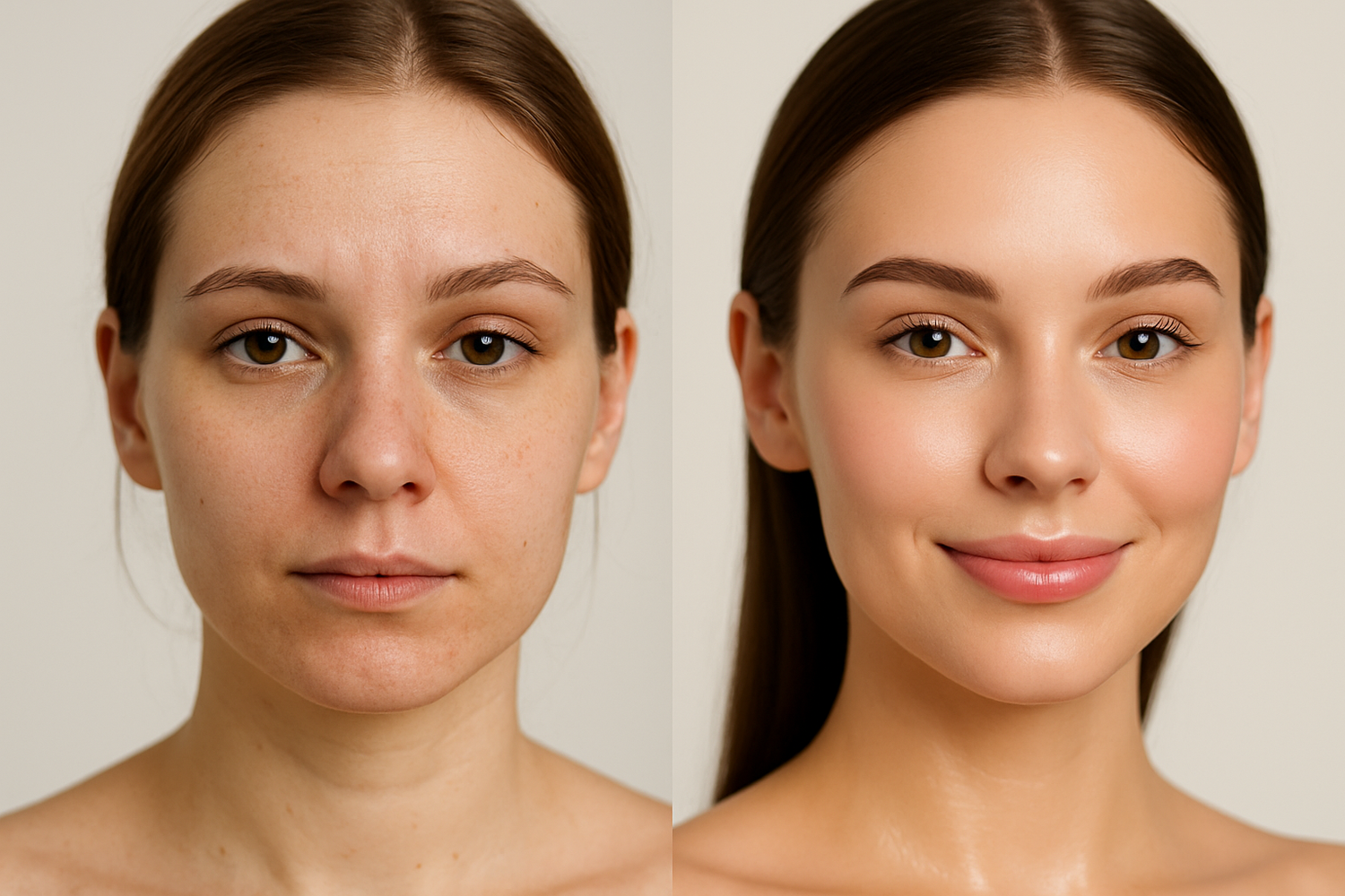 quiero una imagen de una mujer del antes y el despues de aplicarse un tratamiento facial